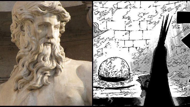 Ilustrasi dewa Uranus (kiri) serta Im One Piece. Wujud senjata Uranus sendiri belum diketahui. Berbagai sumber