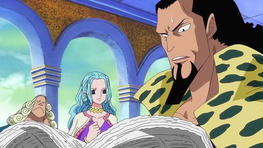Nefertari Cobra membaca kabar eksekusi Roger. (Dok. Toei Animation/One Piece)