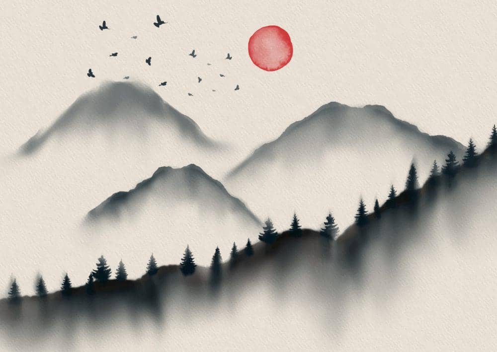 Ilustrasi lukisan sumi-e (freepik.com/kjpargeter)