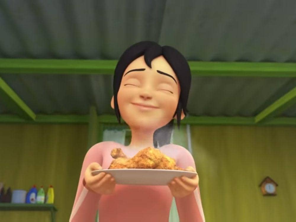 Kak Ros memasak ayam (dok. Les' Copaque Production/Upin dan Ipin)