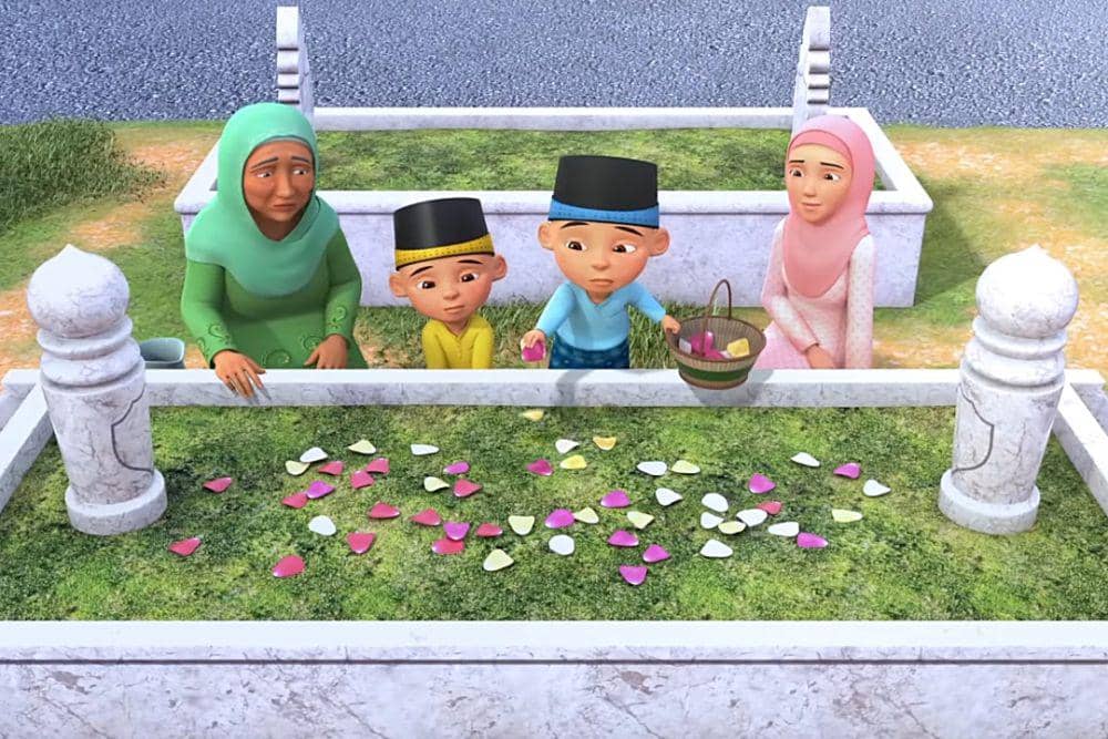 Upin dan Ipin ziarah ke makam orangtua (youtube.com/Les' Copaque Production)