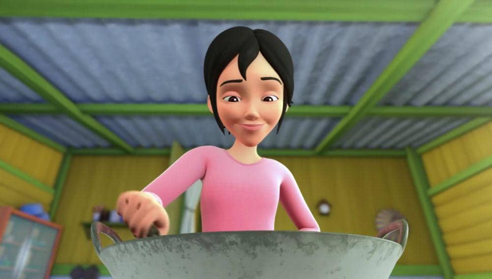 Kak Ros sedang memasak (youtube.com/Les' Copaque Production)