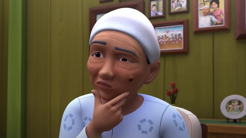 cuplikan Opah sedang berpikir (dok. Les' Copaque/Upin dan Ipin)