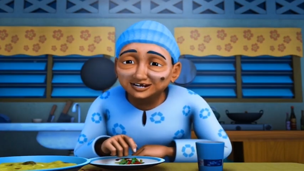 cuplikan Opah sedang makan (dok. Les' Copaque/Upin dan Ipin)