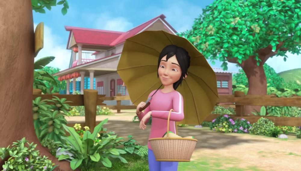 Kak Ros menjual nasi lemak di serial Upin dan Ipin (youtube.com/Les' Copaque Production)
