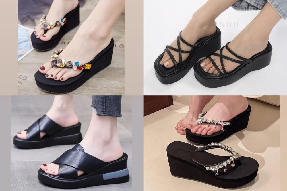 7 Ide Sandal Wedges Hitam, Nyaman Dipakai dan Bikin Kaki Jenjang