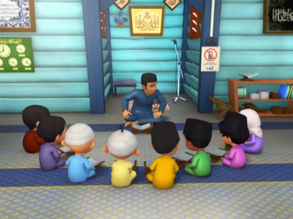 Upin dan kawan-kawan mengaji di masjid (dok. Les' Copaque Production/Upin & Ipin)