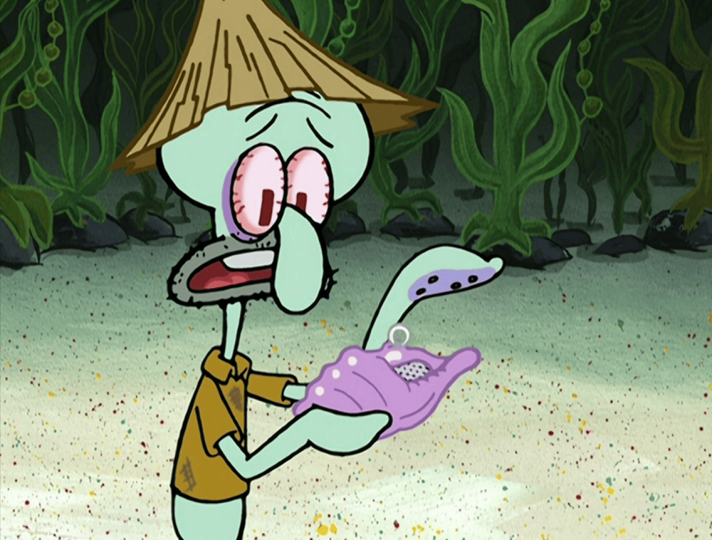 Squidward bertanya pada kerang ajaib (dok. Nickelodeon/SpongeBob SquarePants)