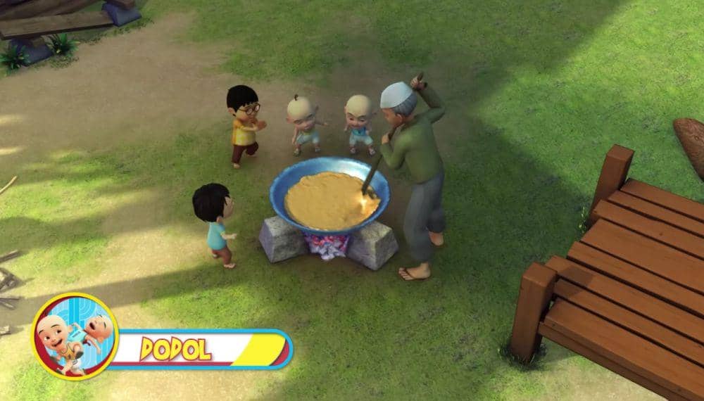 Upin dan Ipin membantu Tok Dalang memasak (youtube.com/Les' Copaque Production)