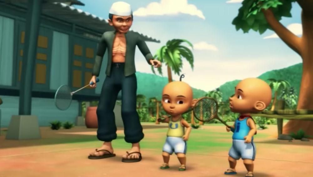 Upin dan Ipin latihan bulu tangkis bersama Tok Dalang (youtube.com/Les' Copaque Production)