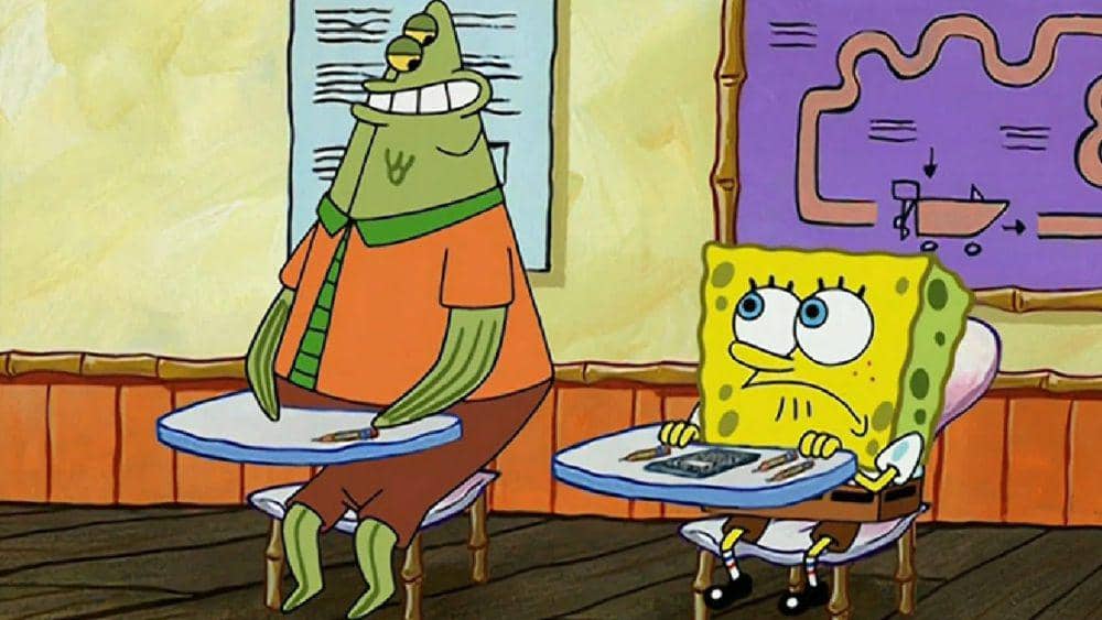 SpongeBob diancam akan dihajar oleh Flat. (dok. Nickelodeon/SpongeBob SquarePants)