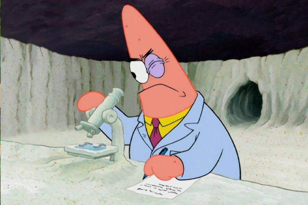 Patrick melakukan penelitian (dok. Nickelodeon/SpongeBob SquarePants)