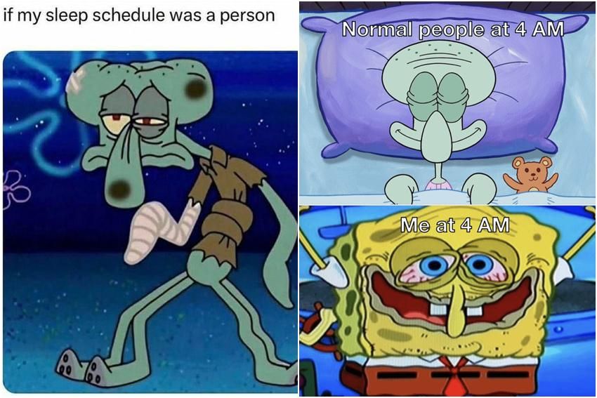 8 Meme SpongeBob tentang Jam Tidur Rusak, Jam 4 Pagi Masih Melek?