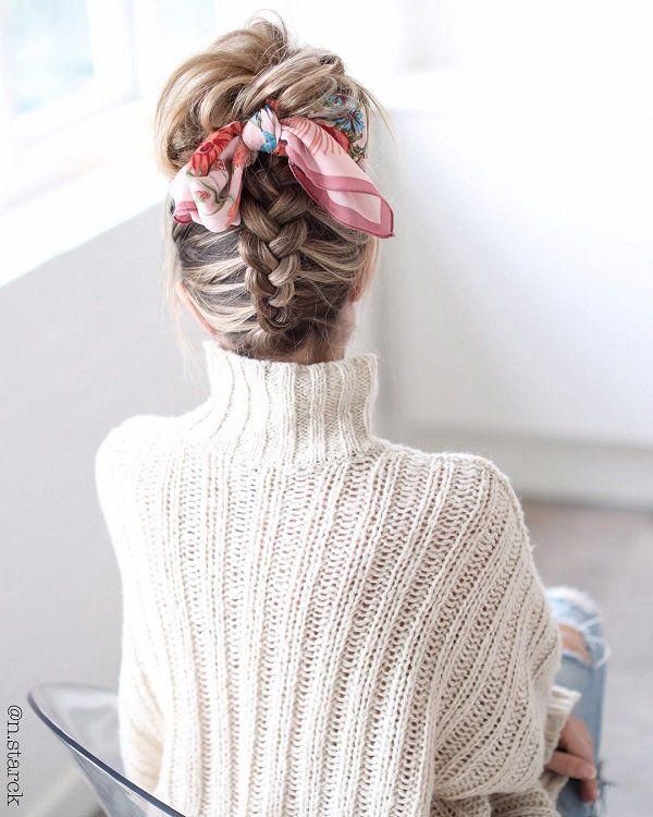 inspirasi kepang rambut dengan scarf