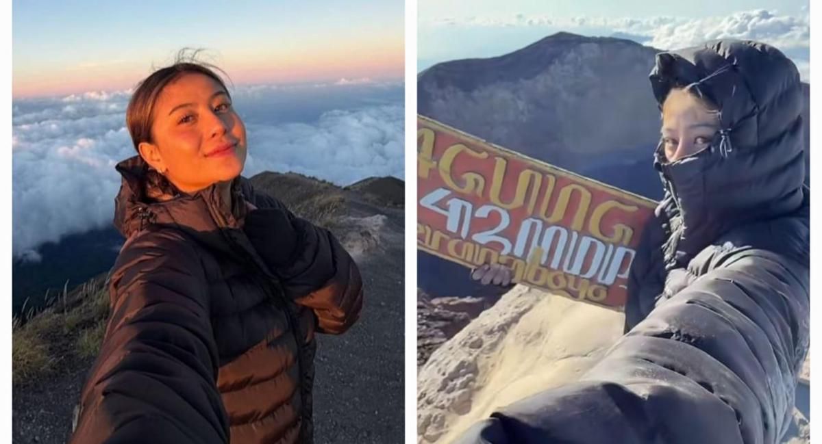10 Potret Karin Novilda Mendaki Gunung Agung, Minta Jaga Kebersihan