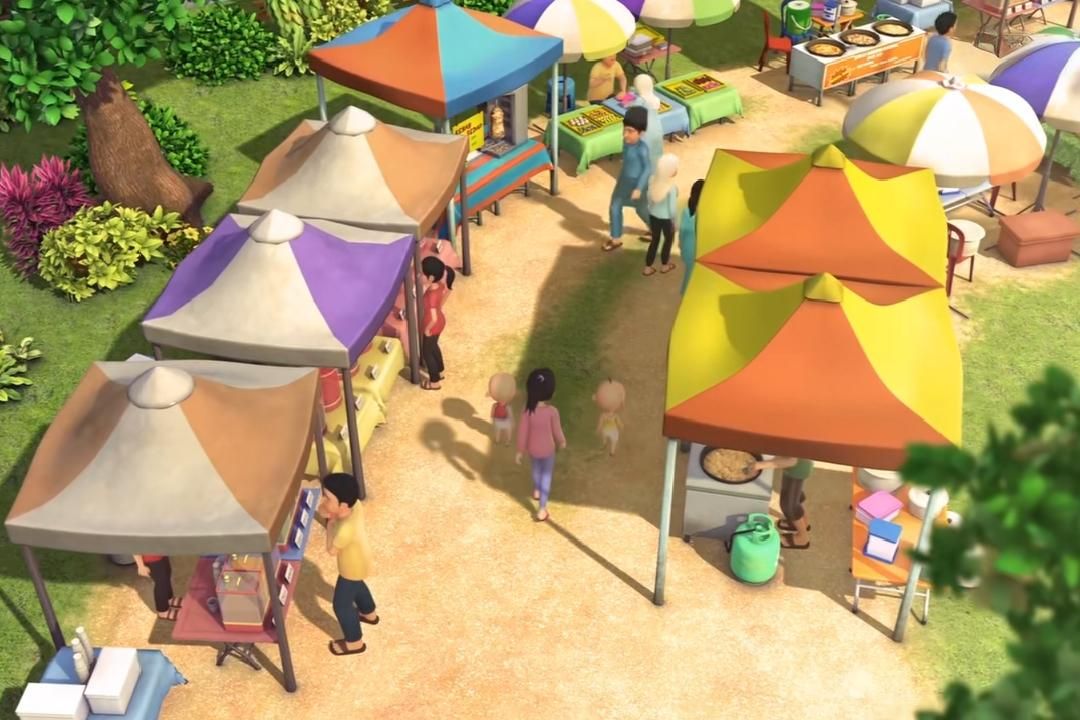 Kak Ros dan adiknya pergi berbelanja di pasar tradisional