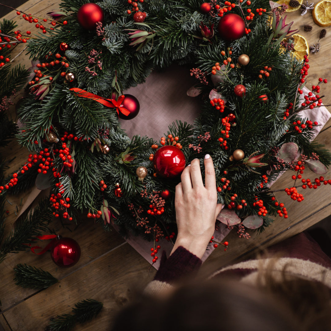 Potret karangan bunga Natal