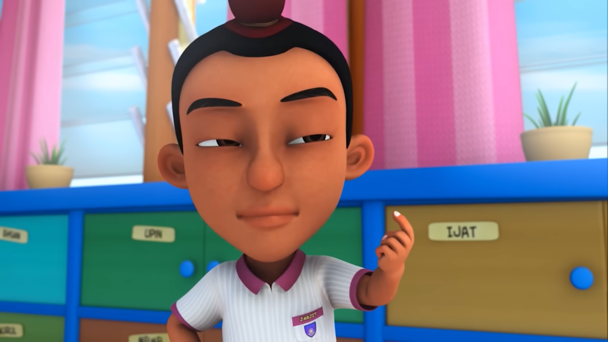 Potret Jarjit dalam episode "Jaga dan Hargai Mata" di serial Upin dan Ipin.