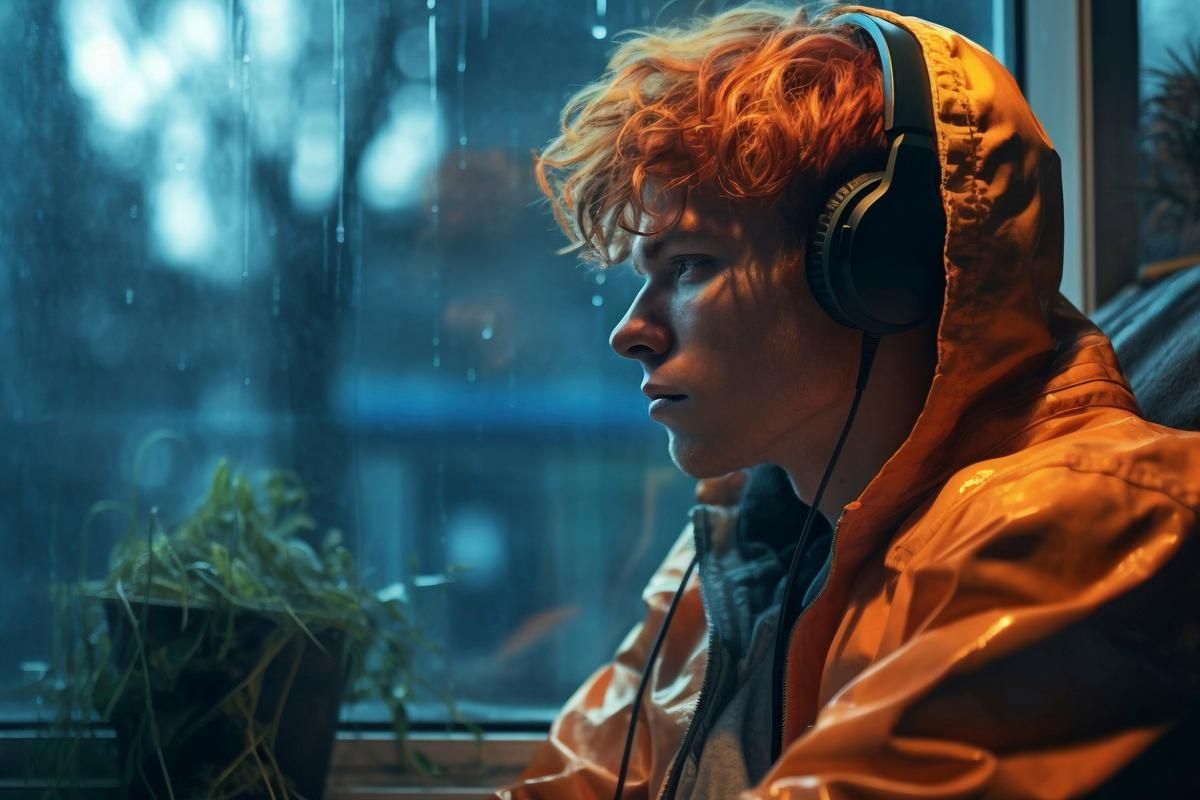 ilustrasi mendengarkan musik