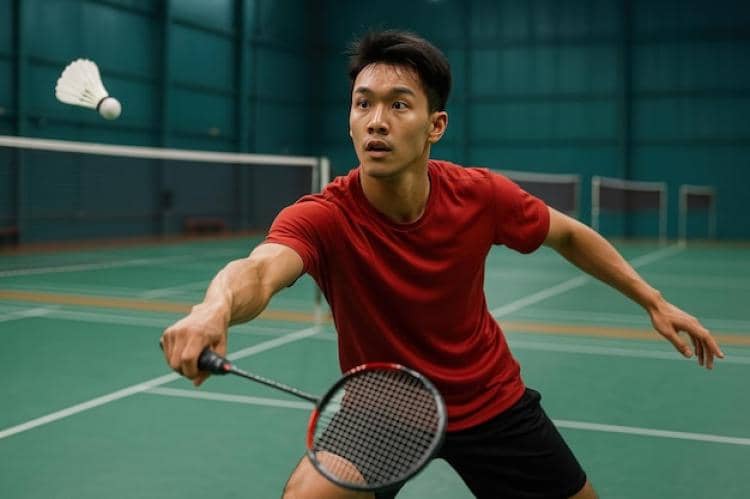 ilustrasi pria bermain badminton