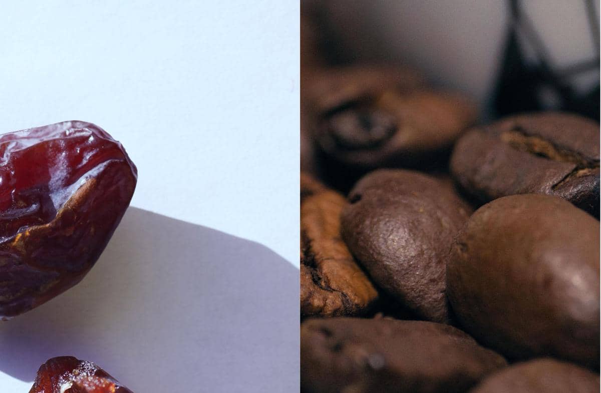 Potret kurma dan biji kopi