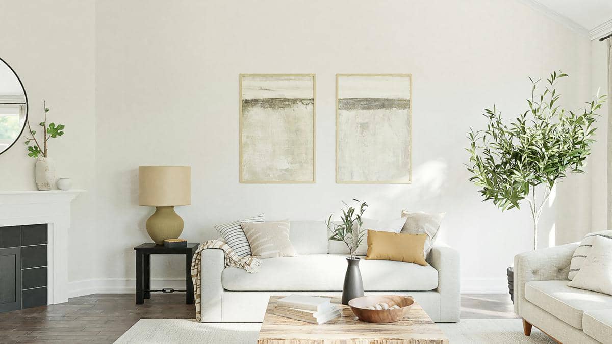 ilustrasi ruang keluarga warna off-white