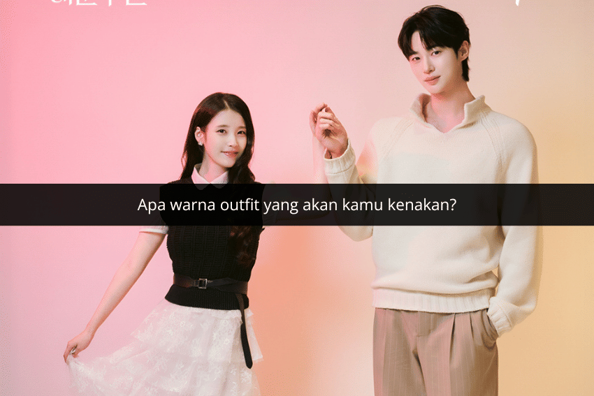 Seorang perempuan berambut panjang mengenakan blus putih dan rompi hitam berdiri di samping pria berambut hitam dengan sweater krem di latar berwarna pastel.