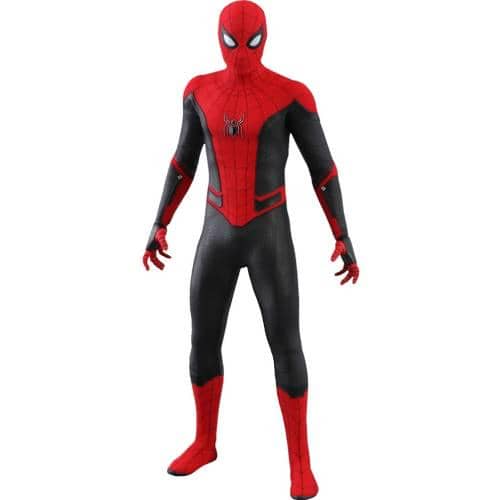 Kostum Spider-Man berwarna merah dan biru dengan lambang laba-laba pada bagian dada, dokumentasi Marvel Studios.
