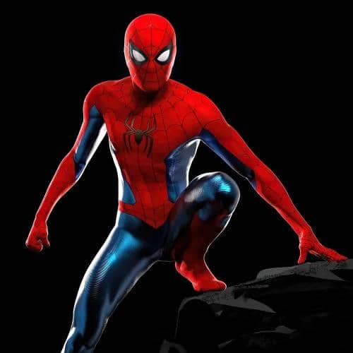 Kostum Spider-Man berwarna merah dan biru dengan motif jaring laba-laba, didokumentasikan oleh Marvel Studios.