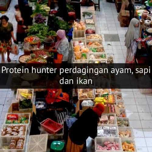 Ilustrasi pasar dengan nuansa aktivitas perdagangan sebagai visual pendukung informasi seputar pasar dan jual beli.
