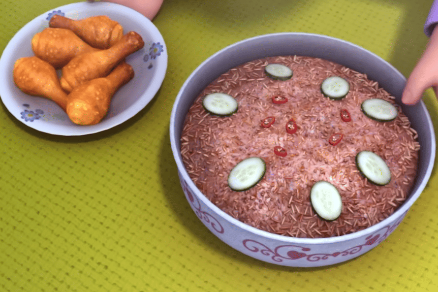 ilustrasi Kak Ros sangat perhatian dengan Upin Ipin dengan memasak makanan kesukaan mereka 
