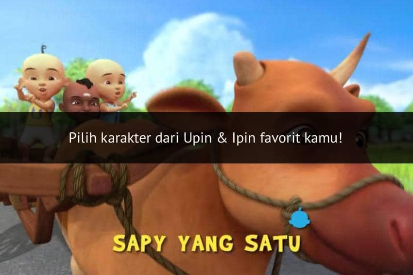 Karakter animasi Upin dan Ipin, dua anak laki-laki kembar berkepala plontos dari produksi Les' Copaque Production.