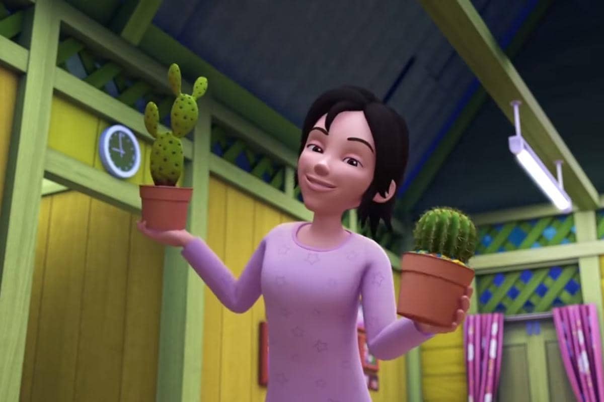 Kak Ros dan tanaman kaktusnya dalam Upin & Ipin