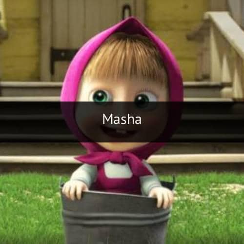 Masha, gadis kecil berkerudung merah muda, bersama beruang cokelat dalam animasi Masha and the Bear.