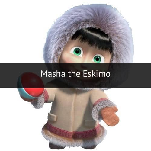 Karakter Masha dan Beruang dari serial animasi Masha and the Bear yang diproduksi Animaccord Animation.