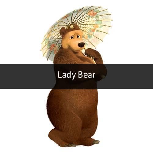 Karakter animasi Masha berdiri bersama Beruang dalam serial Masha and the Bear produksi Animaccord Animation.