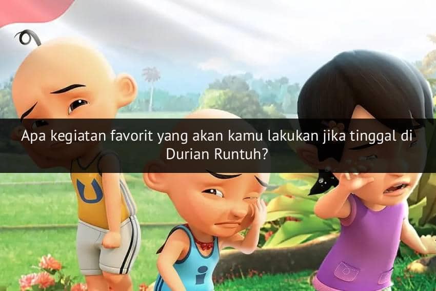Upin dan Ipin, dua karakter animasi anak laki-laki berkepala botak, tampil berdampingan dalam materi promosi.